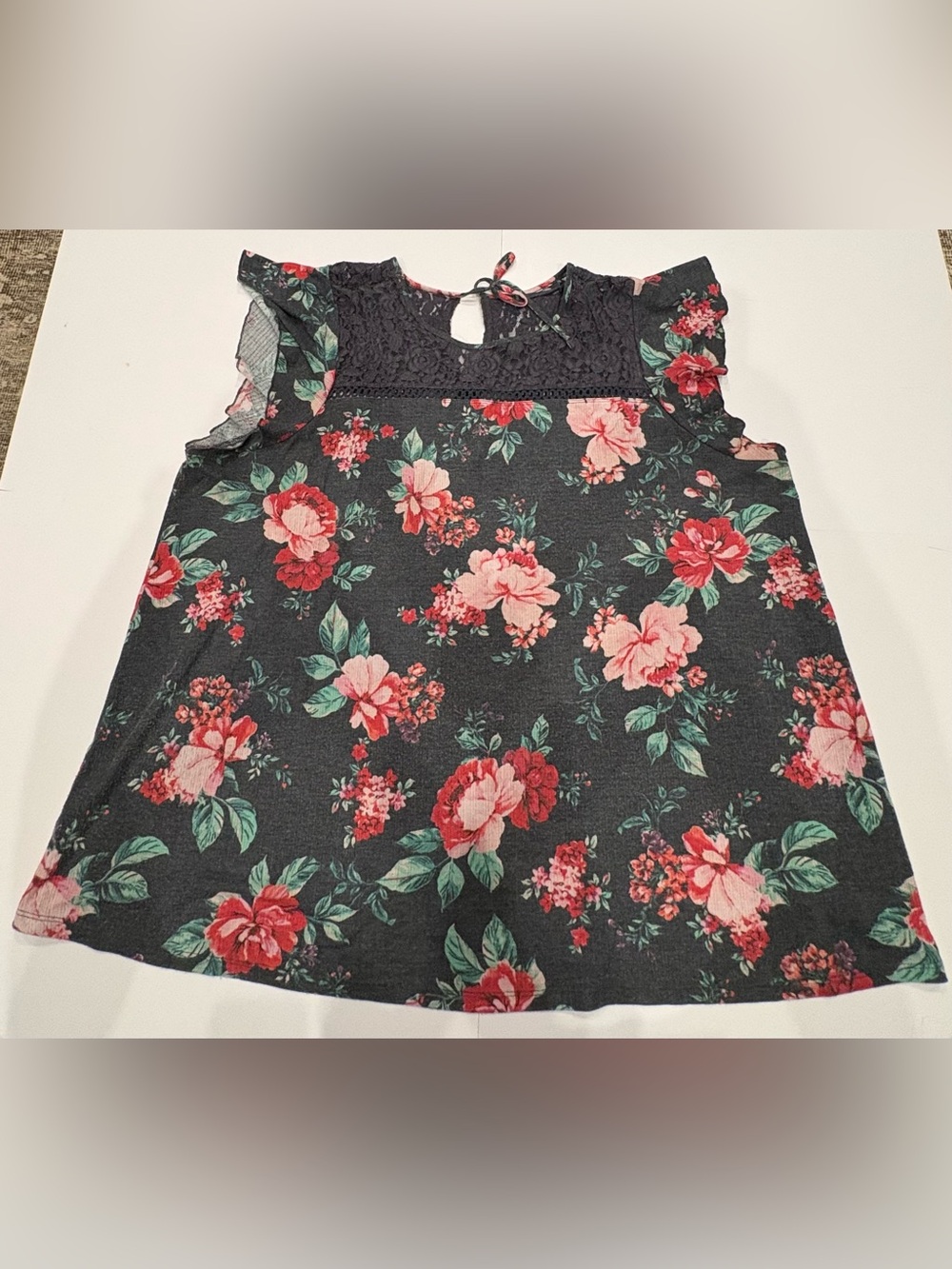 Torrid Dark Gray Floral Lace-Trim Top
